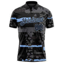 Laden Sie das Bild in den Galerie-Viewer, Uksn Individuelles Schwarz-Hellblau Abstrakte geometrische Grunge-Fragmente Funktions-Poloshirt