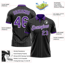 Laden Sie das Bild in den Galerie-Viewer, Uksn Individuelles Schwarz Weiß mit Nadelstreifen-Violett Funktions-Poloshirt