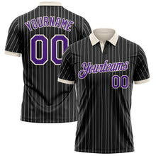 Laden Sie das Bild in den Galerie-Viewer, Uksn Individuelles Schwarz Weiß mit Nadelstreifen Violett-Creme Funktions-Poloshirt