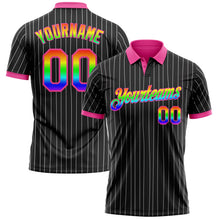 Laden Sie das Bild in den Galerie-Viewer, Uksn Individuelles Schwarz Weiß mit Nadelstreifen Regenbogen-Pink Funktions-Poloshirt