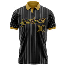 Laden Sie das Bild in den Galerie-Viewer, Uksn Individuelles Schwarz Weiß mit Nadelstreifen-Altgold Funktions-Poloshirt