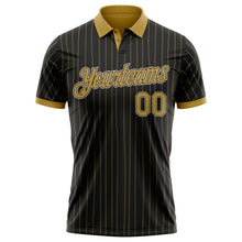 Laden Sie das Bild in den Galerie-Viewer, Uksn Individuelles Schwarz Altgold Nadelstreifen Altgold-Weiß Funktions-Poloshirt