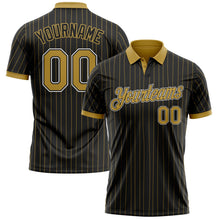 Laden Sie das Bild in den Galerie-Viewer, Uksn Individuelles Schwarz Altgold Nadelstreifen Altgold-Weiß Funktions-Poloshirt