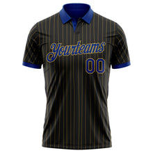 Laden Sie das Bild in den Galerie-Viewer, Uksn Individuelles Schwarz Altgold Nadelstreifen-Royalblau Funktions-Poloshirt