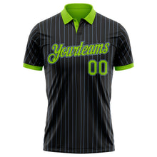Laden Sie das Bild in den Galerie-Viewer, Uksn Individuelles Schwarz Hellblau Nadelstreifen Neongrün-Hellblau Funktions-Poloshirt