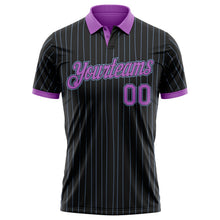 Laden Sie das Bild in den Galerie-Viewer, Uksn Individuelles Schwarz Hellblau Nadelstreifen-Mittelviolett Funktions-Poloshirt