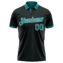 Laden Sie das Bild in den Galerie-Viewer, Uksn Individuelles Schwarz Petrol Nadelstreifen-Weiß Funktions-Poloshirt