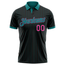 Laden Sie das Bild in den Galerie-Viewer, Uksn Individuelles Schwarz Petrol Nadelstreifen-Pink Funktions-Poloshirt