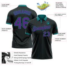 Laden Sie das Bild in den Galerie-Viewer, Uksn Individuelles Schwarz Petrol Nadelstreifen-Violett Funktions-Poloshirt