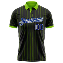 Laden Sie das Bild in den Galerie-Viewer, Uksn Individuelles Schwarz Neongrün Nadelstreifen Royalblau-Weiß Funktions-Poloshirt