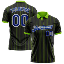 Laden Sie das Bild in den Galerie-Viewer, Uksn Individuelles Schwarz Neongrün Nadelstreifen Royalblau-Weiß Funktions-Poloshirt