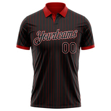 Laden Sie das Bild in den Galerie-Viewer, Uksn Individuelles Schwarz Rot mit Nadelstreifen-Weiß Funktions-Poloshirt