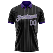 Laden Sie das Bild in den Galerie-Viewer, Uksn Individuelles Schwarz Grau Nadelstreifen Violett-Weiß Funktions-Poloshirt