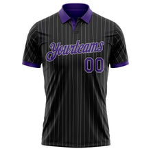 Laden Sie das Bild in den Galerie-Viewer, Uksn Individuelles Schwarz Grau Nadelstreifen-Violett Funktions-Poloshirt