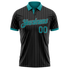 Laden Sie das Bild in den Galerie-Viewer, Uksn Individuelles Schwarz Grau Nadelstreifen-Petrol Funktions-Poloshirt