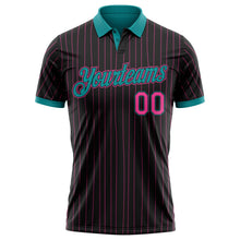 Laden Sie das Bild in den Galerie-Viewer, Uksn Individuelles Schwarz Pink Nadelstreifen-Petrol Funktions-Poloshirt