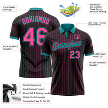 Laden Sie das Bild in den Galerie-Viewer, Uksn Individuelles Schwarz Pink Nadelstreifen-Petrol Funktions-Poloshirt
