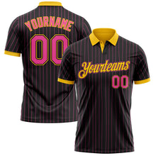 Laden Sie das Bild in den Galerie-Viewer, Uksn Individuelles Schwarz Pink Nadelstreifen-Gelb Funktions-Poloshirt