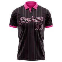 Laden Sie das Bild in den Galerie-Viewer, Uksn Individuelles Schwarz Pink Nadelstreifen-Weiß Funktions-Poloshirt