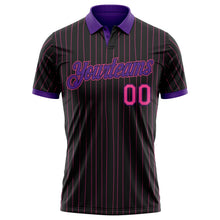 Laden Sie das Bild in den Galerie-Viewer, Uksn Individuelles Schwarz Pink Nadelstreifen-Violett Funktions-Poloshirt