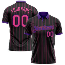 Laden Sie das Bild in den Galerie-Viewer, Uksn Individuelles Schwarz Pink Nadelstreifen-Violett Funktions-Poloshirt