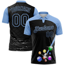 Laden Sie das Bild in den Galerie-Viewer, Uksn Individuelles Schwarz-Hellblau Billardkugeln Funktions-Poloshirt
