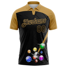 Laden Sie das Bild in den Galerie-Viewer, Uksn Individuelles Schwarz-Altgold Billardkugeln Funktions-Poloshirt