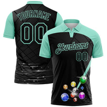 Laden Sie das Bild in den Galerie-Viewer, Uksn Individuelles Schwarz-Eisblau Billardkugeln Funktions-Poloshirt