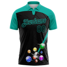 Laden Sie das Bild in den Galerie-Viewer, Uksn Individuelles Schwarz-Aqua Billardkugeln Funktions-Poloshirt