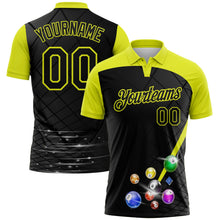 Laden Sie das Bild in den Galerie-Viewer, Uksn Individuelles Schwarz-Neongelb Billardkugeln Funktions-Poloshirt