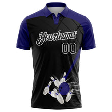 Laden Sie das Bild in den Galerie-Viewer, Uksn Individuelles Schwarz Violett-Weiß Bowling geometrisches Gitter Funktions-Poloshirt