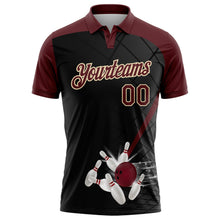 Laden Sie das Bild in den Galerie-Viewer, Uksn Individuelles Schwarz Karmesinrot-Creme Bowling geometrisches Gitter Funktions-Poloshirt