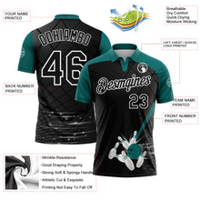 Laden Sie das Bild in den Galerie-Viewer, Uksn Individuelles Schwarz Petrol-Weiß Bowling geometrisches Gitter Funktions-Poloshirt
