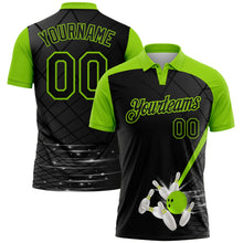 Laden Sie das Bild in den Galerie-Viewer, Uksn Individuelles Schwarz-Neongrün Bowling geometrisches Gitter Funktions-Poloshirt