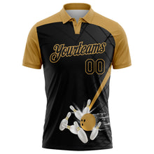 Laden Sie das Bild in den Galerie-Viewer, Uksn Individuelles Schwarz-Altgold Bowling geometrisches Gitter Funktions-Poloshirt