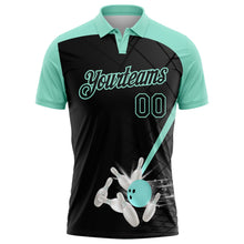 Laden Sie das Bild in den Galerie-Viewer, Uksn Individuelles Schwarz-Eisblau Bowling geometrisches Gitter Funktions-Poloshirt
