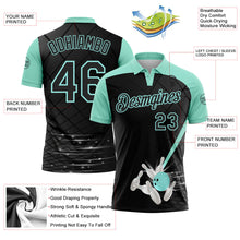 Laden Sie das Bild in den Galerie-Viewer, Uksn Individuelles Schwarz-Eisblau Bowling geometrisches Gitter Funktions-Poloshirt