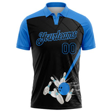 Laden Sie das Bild in den Galerie-Viewer, Uksn Individuelles Schwarz-Puderblau Bowling geometrisches Gitter Funktions-Poloshirt