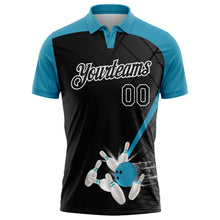 Laden Sie das Bild in den Galerie-Viewer, Uksn Individuelles Schwarz Pantherblau-Weiß Bowling geometrisches Gitter Funktions-Poloshirt