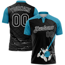 Laden Sie das Bild in den Galerie-Viewer, Uksn Individuelles Schwarz Pantherblau-Weiß Bowling geometrisches Gitter Funktions-Poloshirt