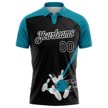 Laden Sie das Bild in den Galerie-Viewer, Uksn Individuelles Schwarz Petrol-Weiß Bowling geometrisches Gitter Funktions-Poloshirt