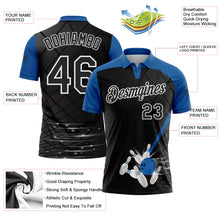 Laden Sie das Bild in den Galerie-Viewer, Uksn Individuelles Schwarz Gewitterblau-Weiß Bowling geometrisches Gitter Funktions-Poloshirt