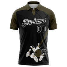 Laden Sie das Bild in den Galerie-Viewer, Uksn Individuelles Schwarz Oliv-Weiß Bowling geometrisches Gitter Funktions-Poloshirt