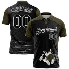 Laden Sie das Bild in den Galerie-Viewer, Uksn Individuelles Schwarz Oliv-Weiß Bowling geometrisches Gitter Funktions-Poloshirt