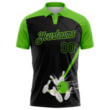 Laden Sie das Bild in den Galerie-Viewer, Uksn Individuelles Schwarz-Aurora-Grün Bowling geometrisches Gitter Funktions-Poloshirt