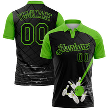 Laden Sie das Bild in den Galerie-Viewer, Uksn Individuelles Schwarz-Aurora-Grün Bowling geometrisches Gitter Funktions-Poloshirt
