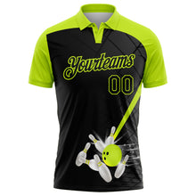 Laden Sie das Bild in den Galerie-Viewer, Uksn Individuelles Schwarz-Neongrün Bowling geometrisches Gitter Funktions-Poloshirt