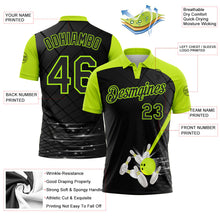 Laden Sie das Bild in den Galerie-Viewer, Uksn Individuelles Schwarz-Neongrün Bowling geometrisches Gitter Funktions-Poloshirt