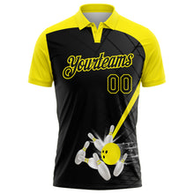 Laden Sie das Bild in den Galerie-Viewer, Uksn Individuelles Schwarz-Hellgelb Bowling geometrisches Gitter Funktions-Poloshirt