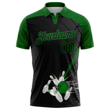 Laden Sie das Bild in den Galerie-Viewer, Uksn Individuelles Schwarz-Grasgrün Bowling geometrisches Gitter Funktions-Poloshirt